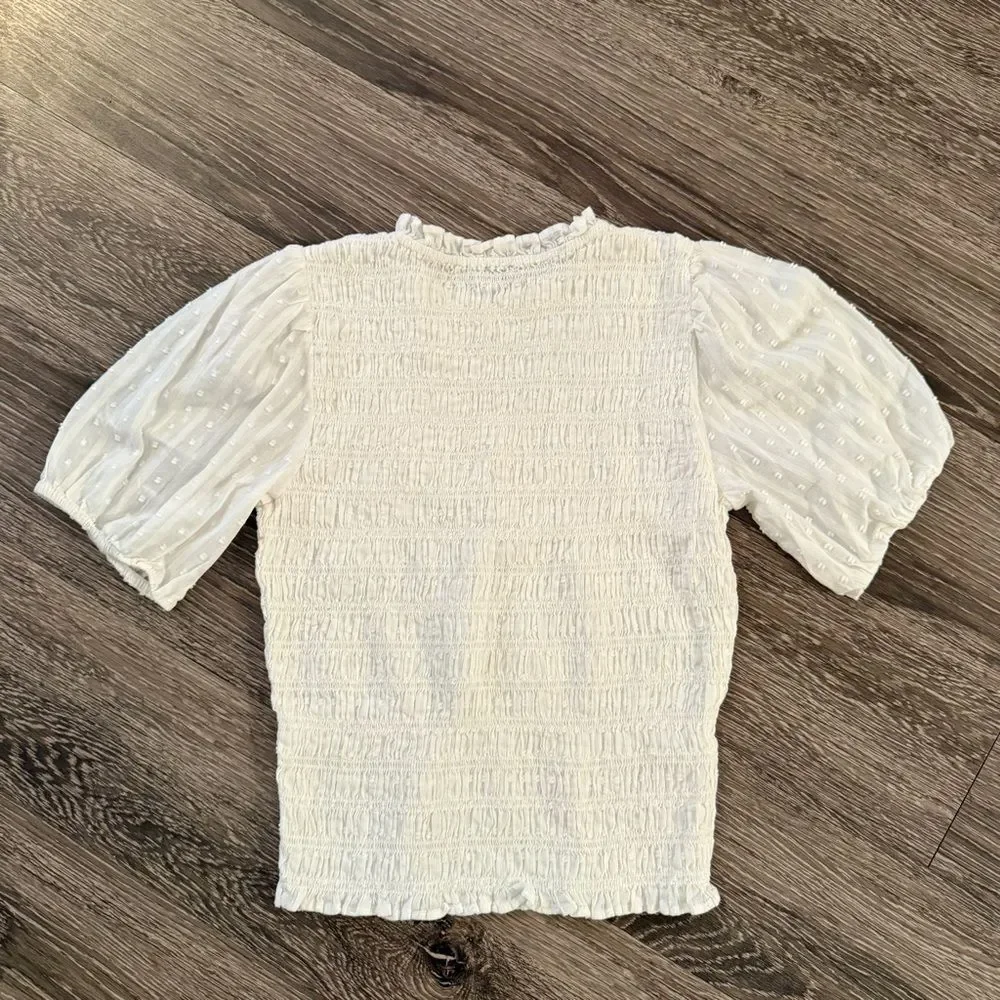 J. Crew Puff-sleeve textured voile smocked top